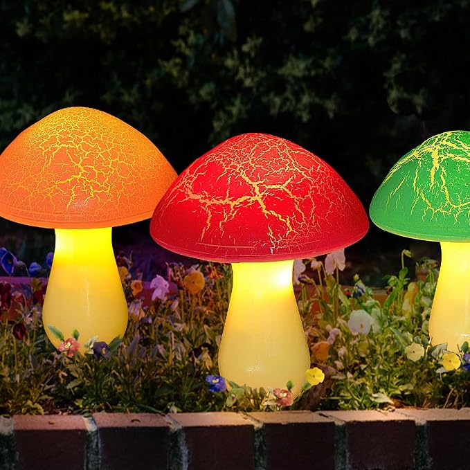 8-Pack Cracked Mushrooms for Garden Decor, Solar Mushroom Lights Outdoor, Super Cute Whimsical Garden Art for Yard Decor Gnome Flowerbed Housewarming Decor(Multicolored)