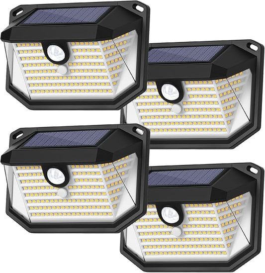 Brightever Solar Outdoor Lights, 4-Pack 178 LEDs Motion Sensor Wall Light with 270° Wide Angle & 3 Modes, Waterproof 3000K Solar Powered Security Light for Patio Garden Garage Front Door