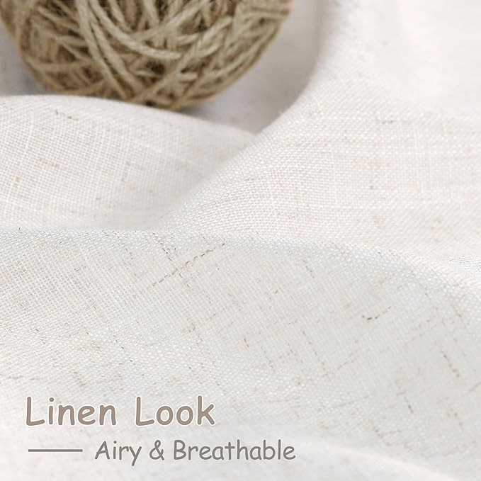 Ivory White Linen Curtains for Living Room 98 Inches Long Light Filtering Semi Sheer Curtain Back Tab Rustic Luxury Neutral Modern Farmhouse Decor Drapes for Bedroom Dinner Room 52x98, 2 Panels