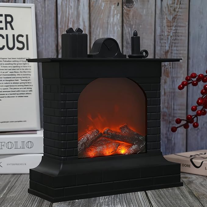 Simulated LED Fireplace Lantern USB & Battery Powered Flameless Light with Emulation Flame Table Decorative Lamp Copper Fireplace Ornament for Cozy Home Decor Free Standing Electric Log Burner