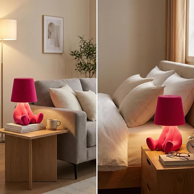 Bedside Touch Control Table Lamp, Golden Decor Thinker Statue LED Table Lamp with USB Port, 3 Way Dimmable Modern Night Light Nightstand Lamp for Home Living Room Office Shelf Decor (Pink-E)