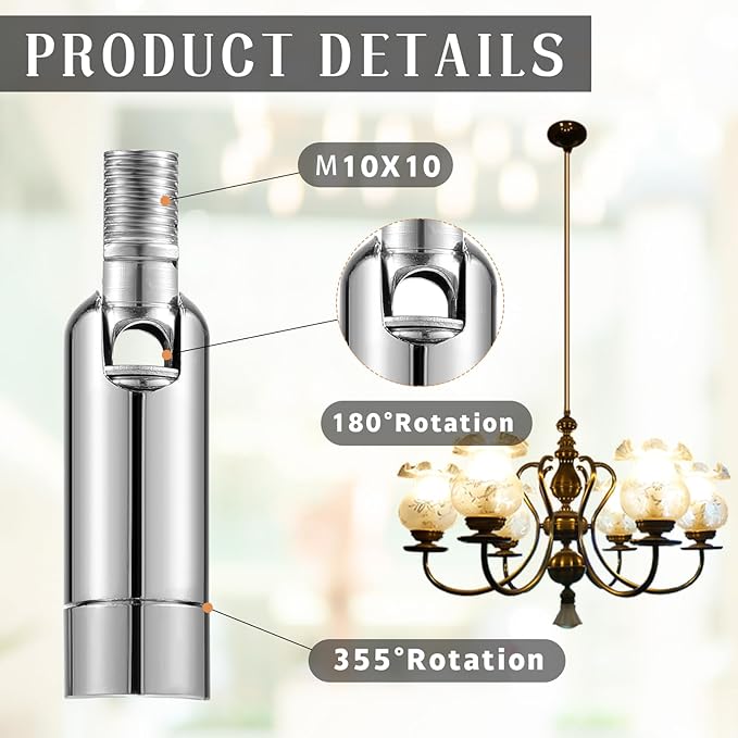 Tondiamo 4 Pcs Silver Sloped Ceiling Light Adapter 180 Degree Pendant Suspension Canopy for Chandelier Track Ceiling Lamp Pendant Vaulted Overhead Light Hanging Helper for Vaulted or Angled Overhead