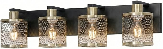 Bathroom Light Fixtures Black and Gold Vanity Lights 4 Lights Farmhouse Bathroom Vanity Light Vintage Design Wall Sconces Lighting for Mirror Attic Corridor Cellar Wall Lamps