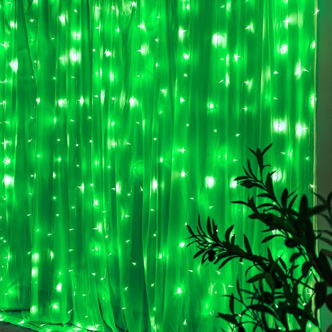 Star 304 LED 9.8ftx9.8ft 30V 8 Modes,Window Curtain String Lights Wedding Party Home Garden Bedroom Outdoor Indoor Wall Decorations (Green