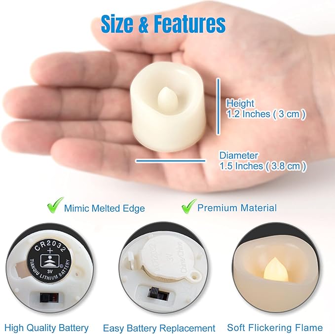 CANDLE IDEA 48 PCS LED Flameless Flickering Tea Lights Votive Candle Battery Operated/Electric Flicker LED Tealight Bulk Fake Candles for Halloween Christmas Wedding Party Decorations (Warm White)