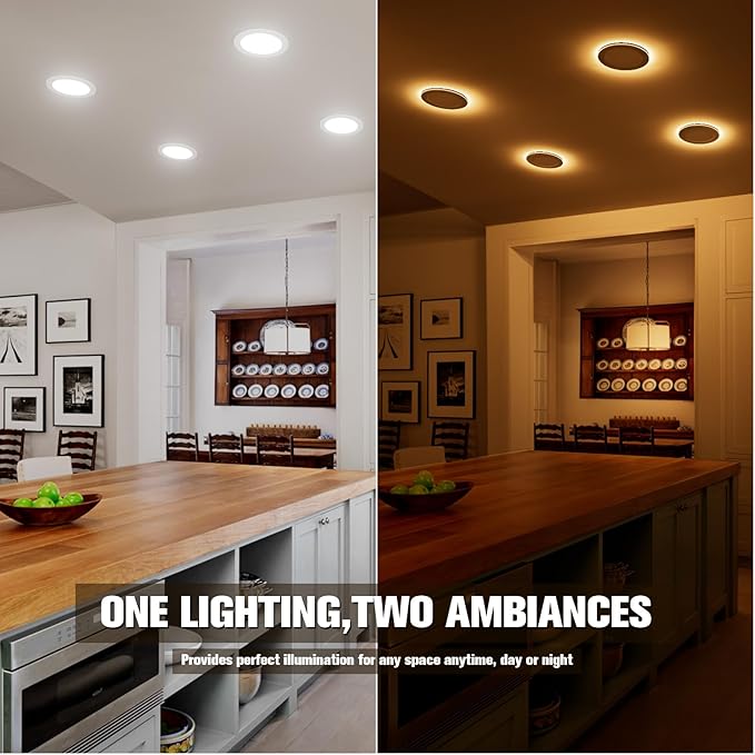 VOLISUN 6 Pack 6 Inch 5CCT Recessed Light with Night Light,Canless LED Recessed Lighting 6 inch,2700K-5000K Selectable,12W=130W,1080LM Dimmable Recessed Ceiling Wafer Lighs,ETL Certificated
