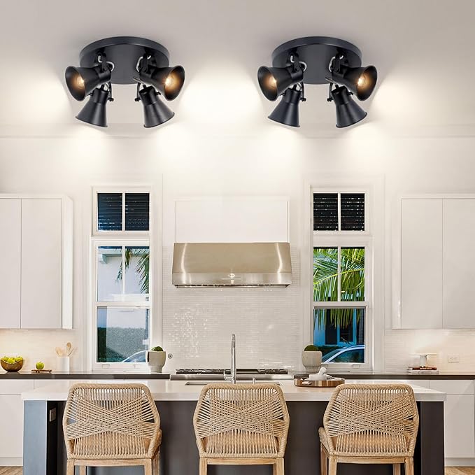 SEEBLEN 4-Light Kitchen Lighting Fixtures Ceiling, Adjustable Track Lighting Fixtures, Morden Black Directional Ceiling Light for Kitchen, Bathroom, Hallway, Dining Room, Coffee Bar.