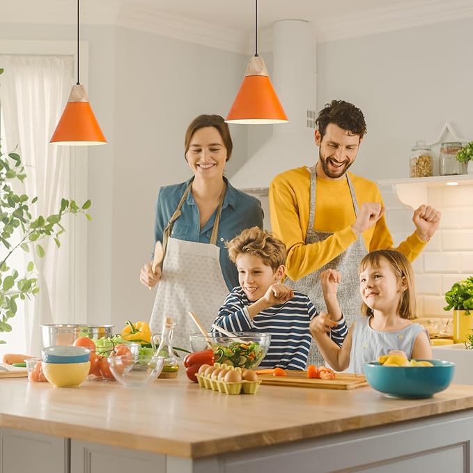 Orange Plug in Pendant Light, 2 Pack 9.4inch Hanging Lights with Plug in Cord 14.7 ft, Hanging Pendant Light, Hanging Lamp Plug in for Bedroom Living Room Kitchen Island