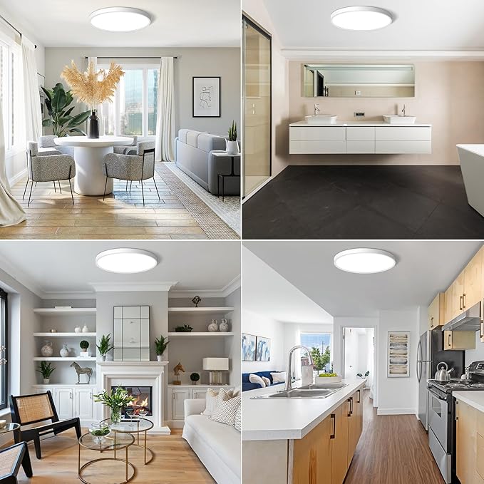CHARYJOD LED Flush Mount Ceiling Light Fixture 12Inch, 24W Flat Light,5000K Ultra Thin Surface Panel Low Profile for Bedroom Kitchen Bathroom Garage Living Room, White (DC-CJ-0030-24W-50K)