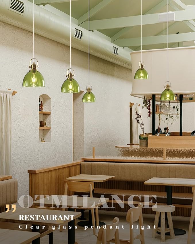 Glass Pendant Lights Kitchen Island, 7.5 inch Green Glass Pendant Lights, Vintage Pendant Lighting 1-Pack,Farmhouse Kitchen Island Lights for Kitchen, Bedroom, Living Room, Bathroom