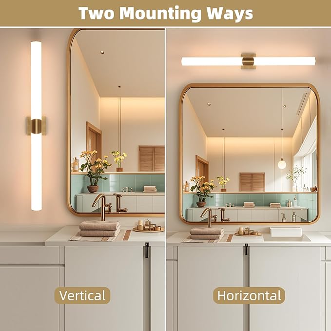 Modern Wall Sconce 39 Ihch Gold Bathroom Sconces LED Wall Lighting Fixtures with Acrylic Shade Hardwired Long Vanity Lights Over Mirror for Bedroom Living Room Hallway