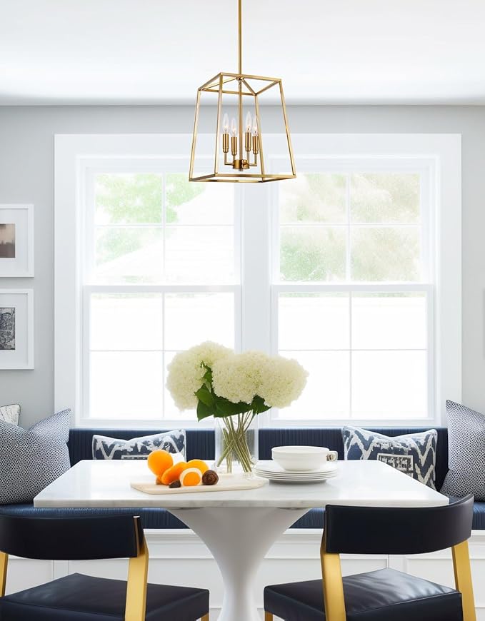 Kira Home Bellevue 16" 4-Light Modern Gold Lantern Pendant Light, Large Gold Geometric Metal Cage Chandelier, Cool Brass Finish
