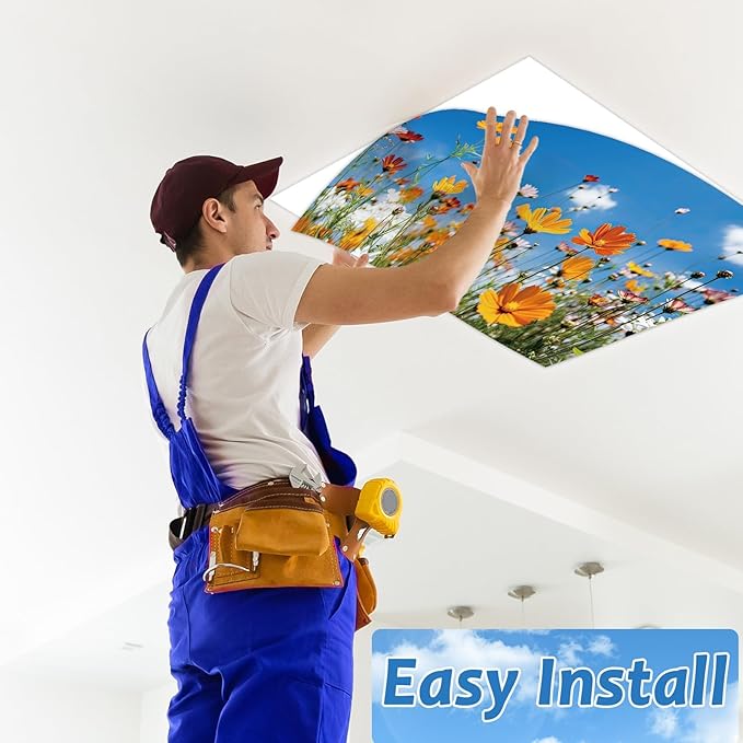 8 Pcs Fluorescent Light Covers with 80 Magnets Decorative for Classroom Ceiling Lights 4 x 2 Feet Magnetic Light Cover Filter Easy Install for Office Hospitals Drop Home Ceiling Supplies (Flower)