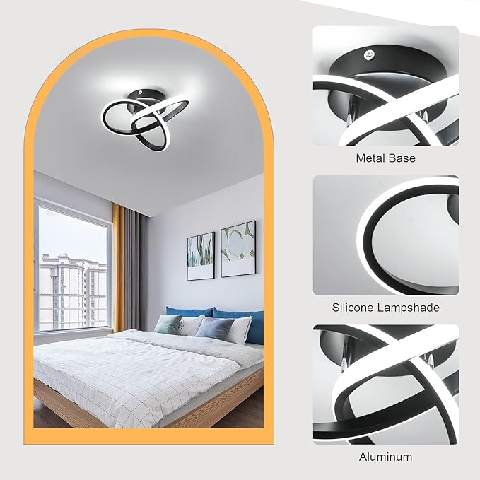 Modern LED Ceiling Light 19W Spiral Design 3000K/4500K/6500K 3 Color Modes Swichable Ceiling Lighting Fixtures, Ceiling Lamps for Aisle Hallway Balcony Bedrooms Kitchen (Black)