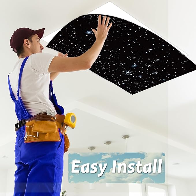 Wiooffen 6 Pcs Fluorescent Light Cover with 60 Magnets Decorative for Classroom Ceiling Lights 4 x 2 Feet Magnetic Light Covers Filter Easy Install for Office Hospitals & Home (Cloud and Starry Night)