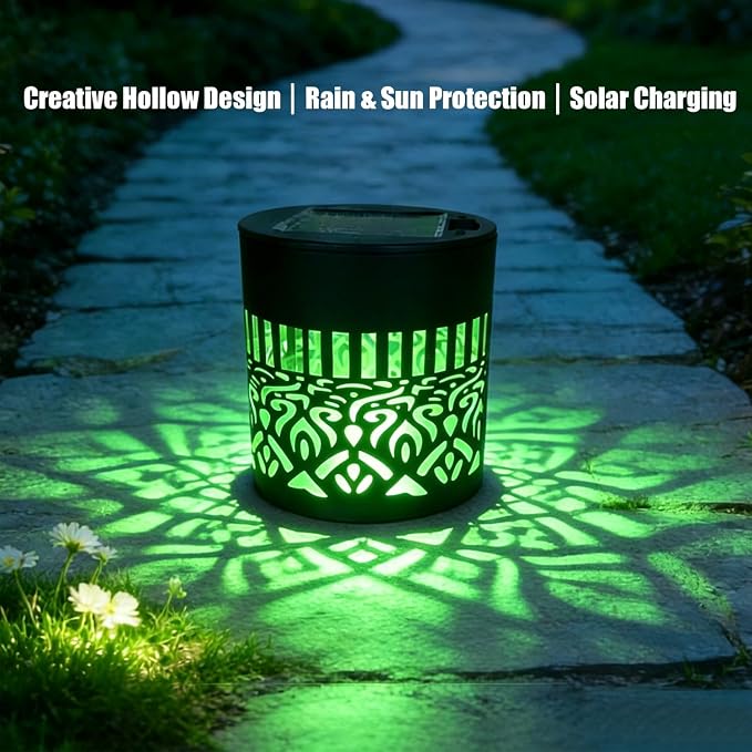 2 Pack Solar Fence Lights Mandala, Seven-Color Changing Solar Wall Mandala Lights Outdoor, Waterproof Metal Deck Step Lights for Garden Patio Post Backyard Yard Table