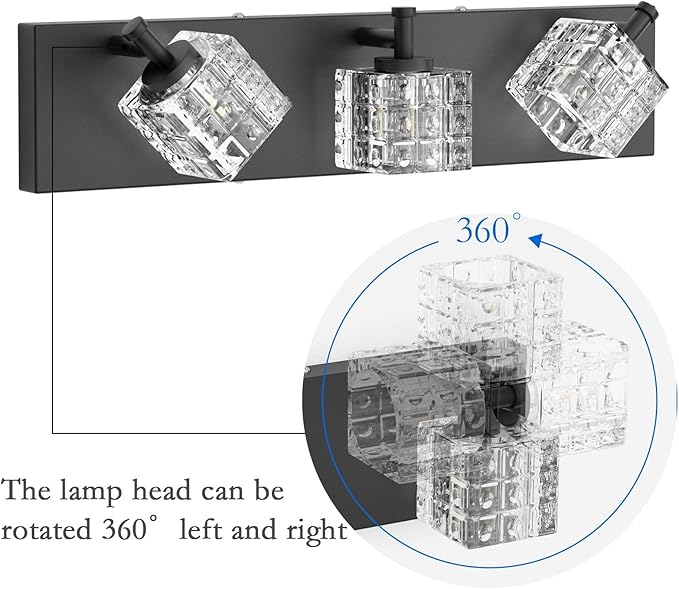 Ralbay Black Vanity Light 3 Lights Modern Crystal Matte Black Bathroom Light Fixtures Modern Crystal Bathroom Vanity Light Fixtures