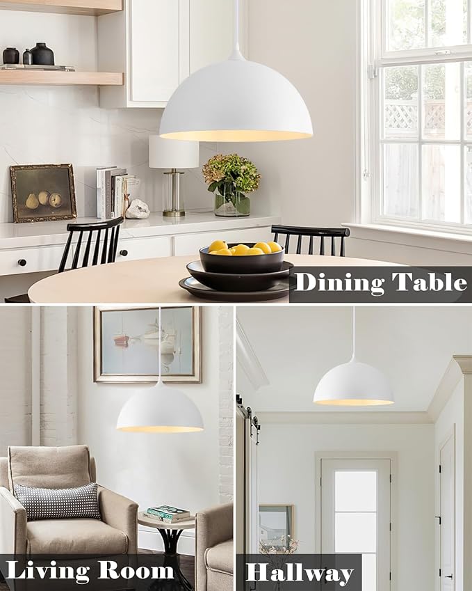 White Dome Pendant Lights Kitchen Island, 16 Inch Large White Dome Pendant Light, Modern Farmhouse Pendant Light for Kitchen Island, Dining Room, Cafe, Bar, 1 Pack