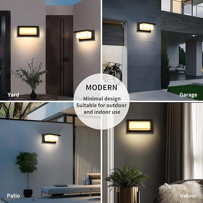 LANFU 18W Modern LED Wall Light Outdoor 2Pack,3000K Warm White Waterproof Porch Patio Lights Mount Outside Fixtures,Matte Black Aluminium