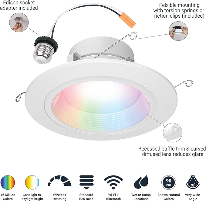 HALO 5/6" Smart Wi-Fi Recessed LED Light Powered by WiZ Pro, Dimmable Full Color w/ SpaceSense® Motion, Smart Home Ready - RL56069WZRGBWWHR