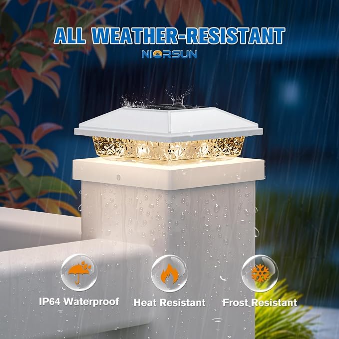 NIORSUN Solar Post Lights Outdoor, Fence Post Solar Lights Warm White, Waterproof, Garden Patio Fence Deck Decor, 4x4 Posts Cap Wood Vinyl, 5x5 Vinyl, White 8 Pack
