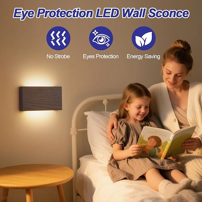Wood Wall Sconce Indoor Wall Lights Hardwired 2 Pack Up and Down，wall Lights for Living Room，sconces wall Lighting，Bedroom Lights for wall，led wall Sconce，Bed Side Lamps，wall Lights for Bedroom