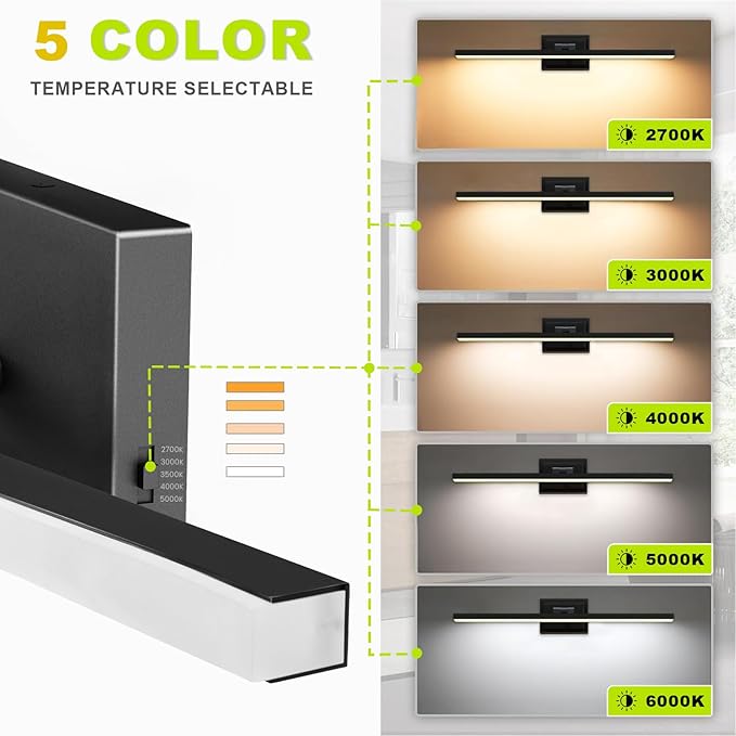 IZORRO Modern Bathroom Vanity Light 32 inch, Rotatable, 24W Dimmable Led Bathroom Light Fixture Over Mirror, Black Vanity Light Bar (5 Color Temperature)