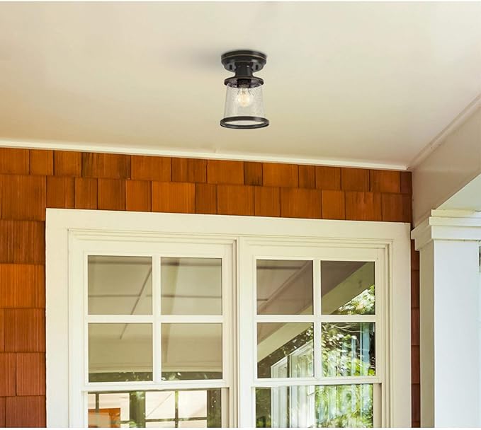 Westinghouse 6113000 Emma Jane 7 Inch Vintage-Style One-Light Outdoor Semi Flush Mount Ceiling Light, Amber Bronze Finish, Clear Seeded Glass