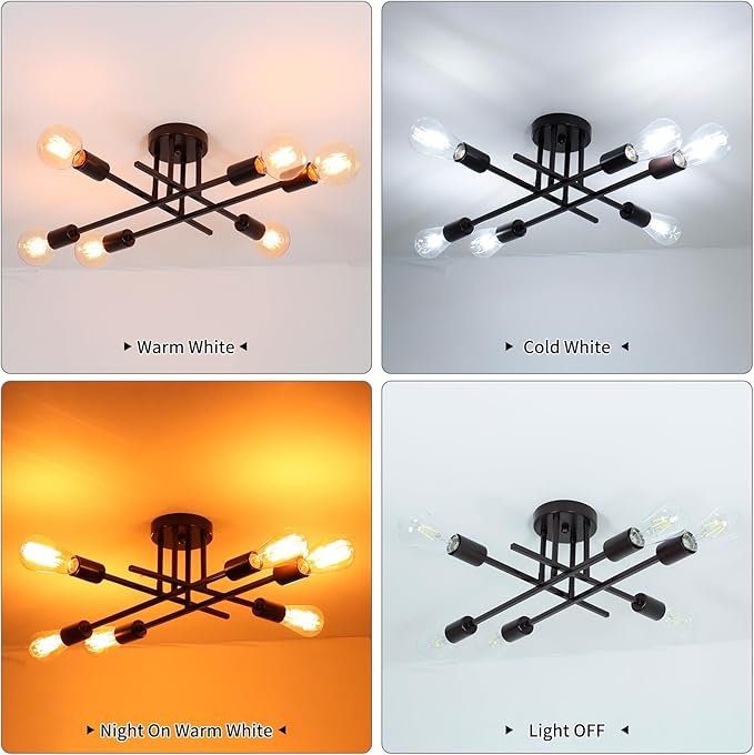 Industrial 6-Light Semi Flush Mount Ceiling Light Fixture, Oil Rubbed Bronze Modern Ceiling Lights, Rustic Sputnik Ceilings Lamp for Living Room Hallway Foyer Entryway