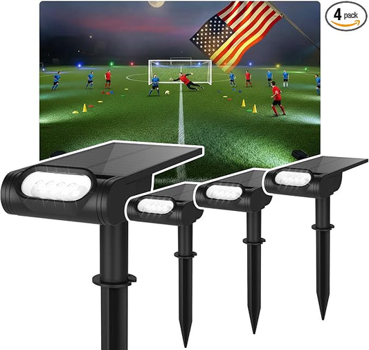 EZVALO Solar Spot Lights Outdoor IP67 Waterproof, Adjustable Solar Landscape Lights, 3 Lighting Modes Solar Spotlights for Outside Yard Garden Plant Trees Pathway Flag (Cool White-4Pack)