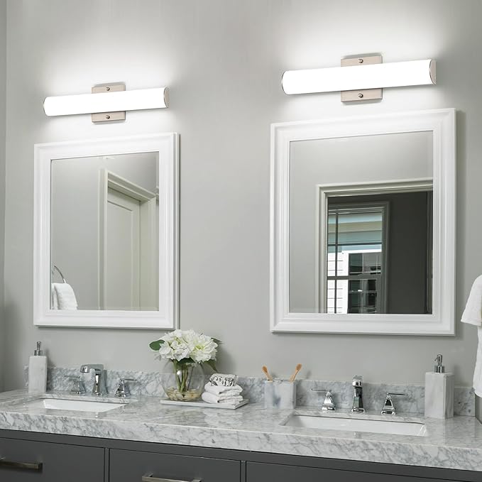 15.74" Modern Brushed Nickel Vanity Light Bar - 18W Dimmable LED Bathroom Lighting Fixtures Over Mirror, Wall Mount Bath Lights