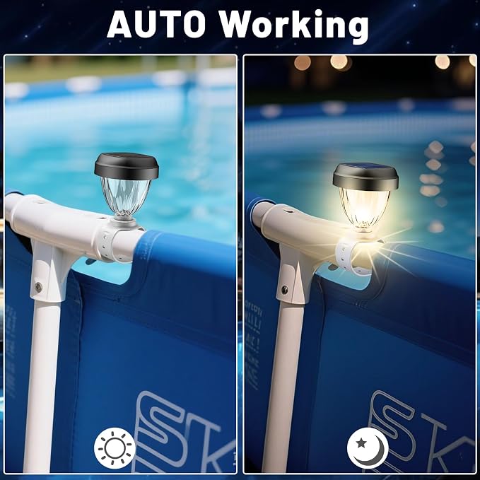 Solar Pool Lights for Above Ground Pools, LED Energy Saving Warm White Light, Waterproof for Frame Swimming Pools Night Accessories(4 Pcs)