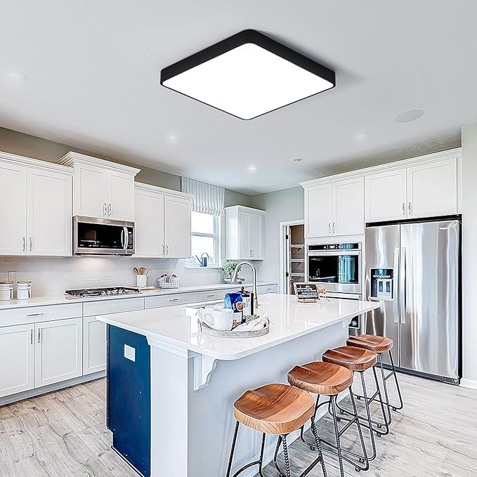 Ganeed 19.6 inch LED Ceiling Light, 39W Black LED Day White 6500K Square Flush Mount Ceiling Lamps, Energy Saving Light Fixture for Office Bedroom Kitchen Hallway Stairways