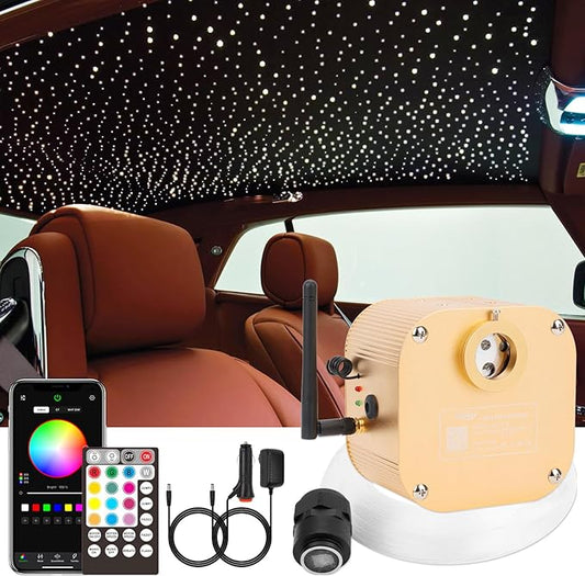 CHINLY Starlight Headliner Kit Twinkle 550pcs 13.1ft 0.02in 16w Fiber Optic Lights kit, Music Mode Bluetooth APP Control Remote, RGBW Star roof Lights for Star Headliner/Home Theater/Pool Ceiling