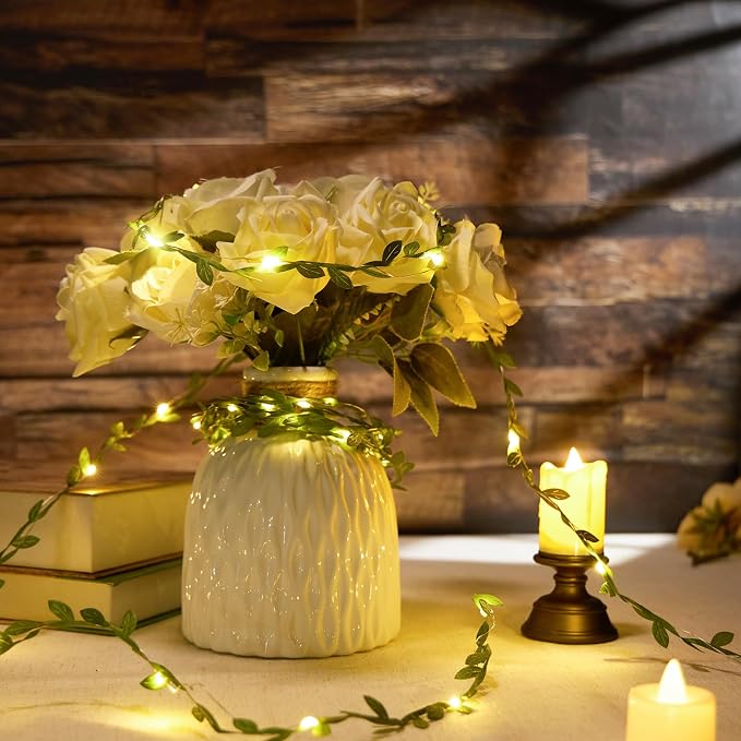 2pcs 6.5Ft Green Leaves String Lights 20 LED Fairy Lights Battery Operated Artificial Ivy Leaf Garland with Light for Indoor Home Wall Birthday Wedding Decor
