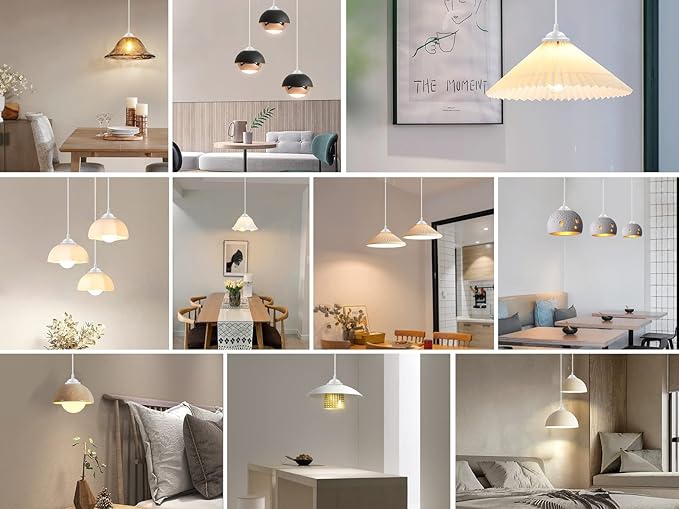 Industrial Mini Pendant Light Kit, Edison Retro Pendant, UL E26 Lamp Socket Vintage Pendant Light Cord, Mini Ceiling Hanging Light Fixtures, Adjustable Hanging Light Kit for Kitchen (White)