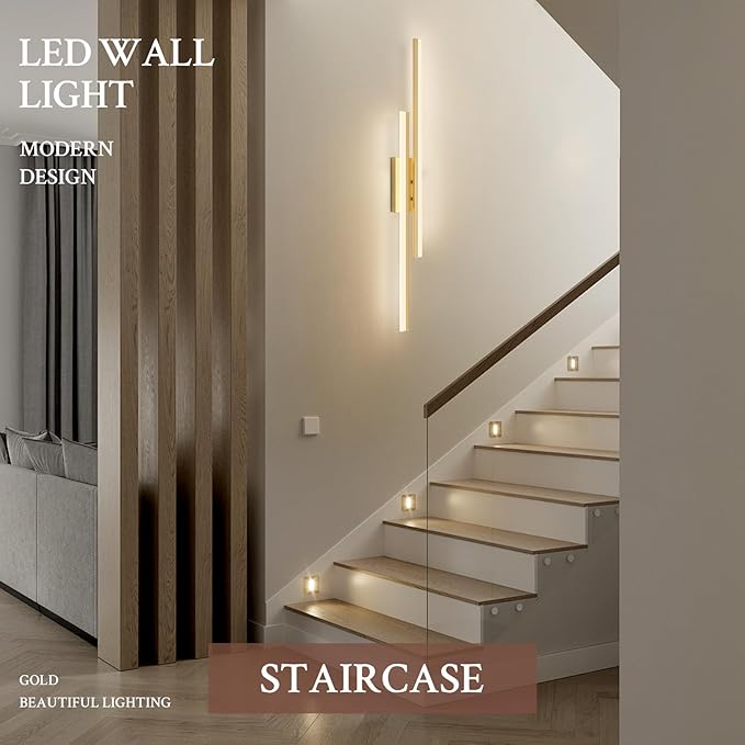 LED Wall Sconce Gold Modern Remote Wall Light Fixtures for Living Room, Dimmable LED Vanity Light Indoor Remote Wall Sconce for Bedside Bedroom Bathroom Dining Room, 39.4inch 1 Pack