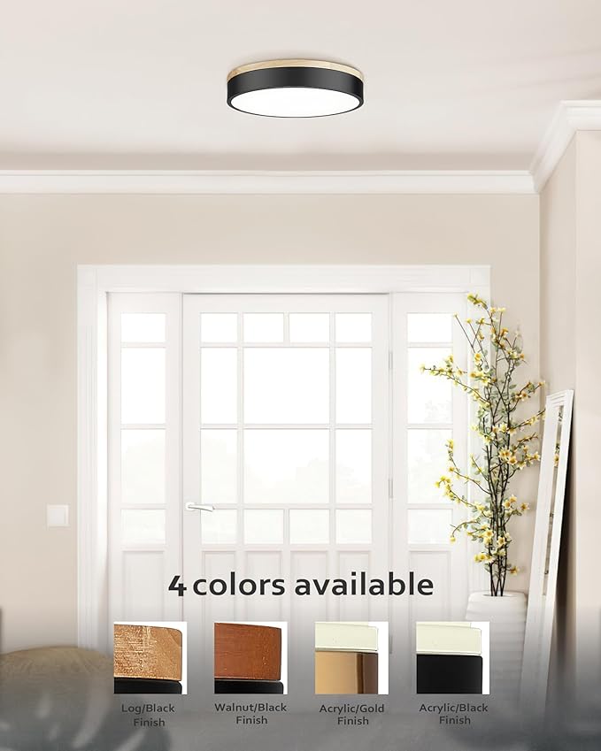 Ken & Ricky Flush Mount Ceiling Light, Dimmable Led Close to Ceiling Light Fixtures for Kitchen Bathroom Bedroom Hallway 5cct (Light Wood, 12 Inch)