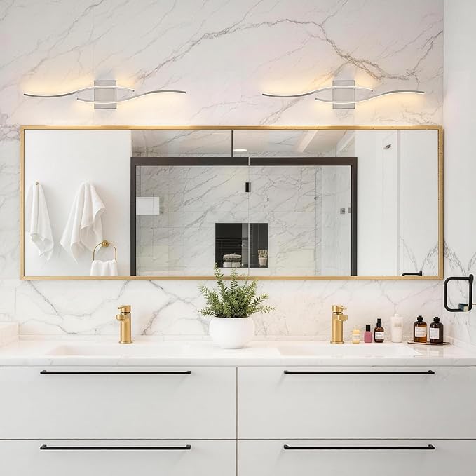 KARTOOSH 2 Pack Bathroom Vanity Lights Fixtures Over Mirror Hardwired Brushed Nickel Wall Lights 3CCT Dimmable LED Bathroom Light Fixtures 31.5 Inch Modern Wall Sconce Picture Lights for Wall