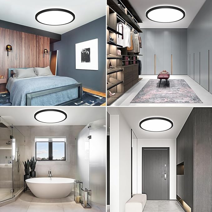 libtit 13 Inch Black Flush Mount Ceiling Light,6 Pack 3200LM 28W Ultra-Slim LED Ceiling Light,3000K/4500K/6000K Selectable Low-Profile Ceiling Light Fixture for Bedroom, Kitchen, Hallway, Workshop
