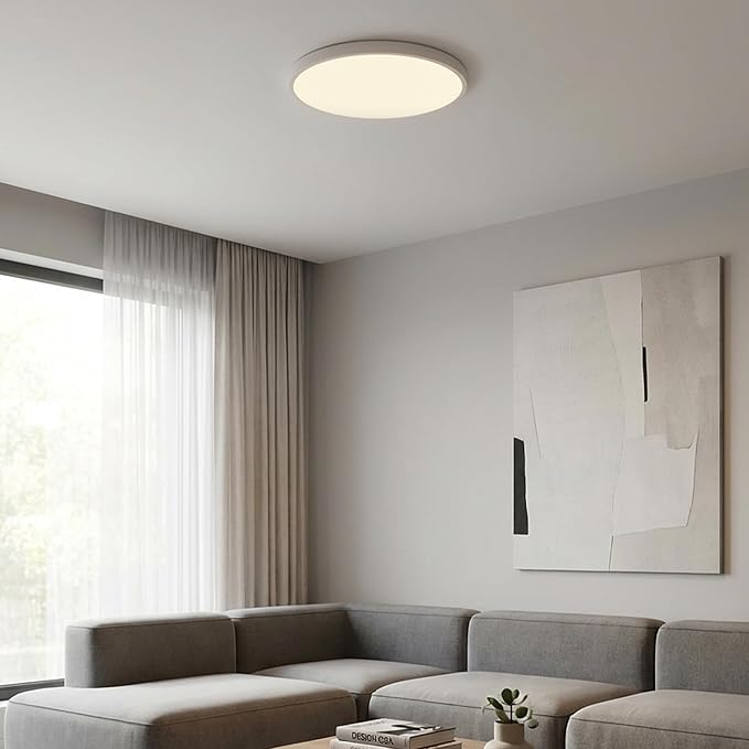 Maxxima 16 in. LED Flush Mount Ceiling Light, 3500 Lumens, 5 CCT 2700K/3000K/3500K/4000K/5000K Panel Light, White Trim Round Fixture, Dimmable for Modern Bedroom, Kitchen, and Living Room Lighting