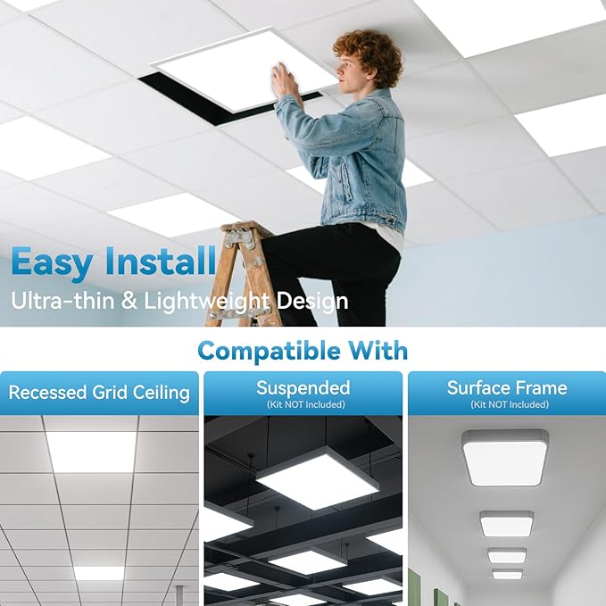 2x2 LED Flat Panel Light Drop Ceiling Office Fixture,5 CCT 3000K-6500K Adjustable & 5 Wattage Selectable, 0-10V Dimmable, 2X2 LED Flush Mount Ceiling Light,ETL Listed 32 Pack