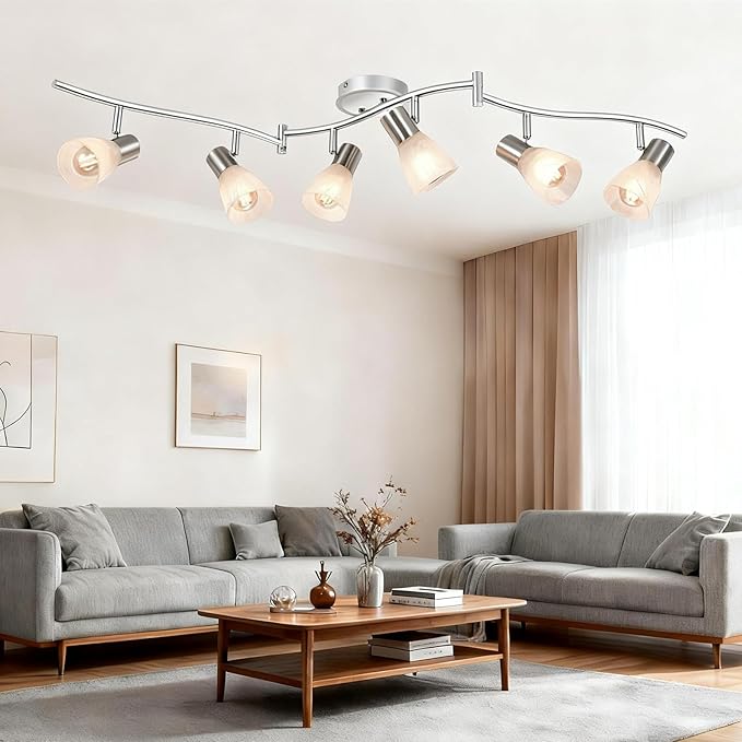 HiBay Ceiling Track Lighting 6-Light, Adjustable Modern LED Spot Light Fixtures with Glass Shade, Directional Spotlight for Kitchen Living Room Bedroom Hallway, Incl. 6X 4W E12 Bulbs