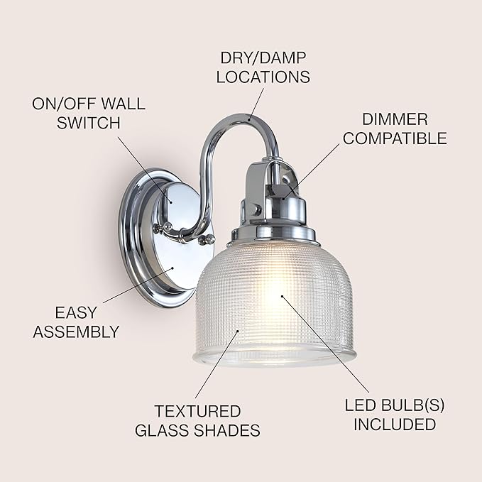 JONATHAN Y 5.75" Chrome Modern Bathroom Vanity Light, 1-Light LED Wall Sconce, Clear Glass Bell Shade for Mirror Hallway Kitchen, ETL Listed, LED Bulb Included JYL7407A
