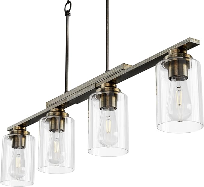 VONLUCE Kitchen Island Lighting, Dining Room Light Fixture Over Table with Glass Shade