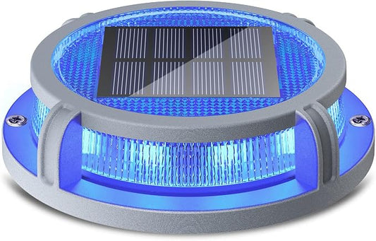 SIEDiNLAR Solar Deck Lights Outdoor 2 Modes 16 LEDs Driveway Markers Dock Light Solar Powered Waterproof for Ground Step Pathway Stair Walkway Garden Yard Road 1 Pack (Blue/Red)