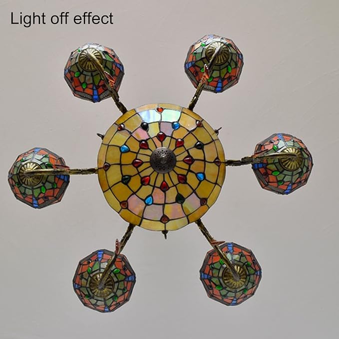 Tiffany-Style Victorian 6-Light Parrot Chandelier, European Red Dragonfly Stained Glass Multi-Head Pendant Lamp Fixture Ceiling Hang Light for Living Room Villa Dining Room,Dragonfly