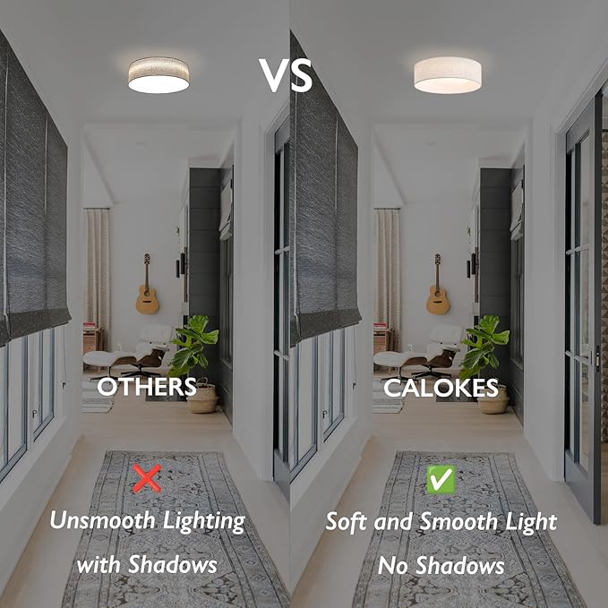 CALOKES 13" Fabric Flush Mount Ceiling Light, 24W 3000K LED Closed to Ceiling Light Fixture with Classic Linen Drum Design for Bedrooms, Kitchen, Dining Room, Hallway
