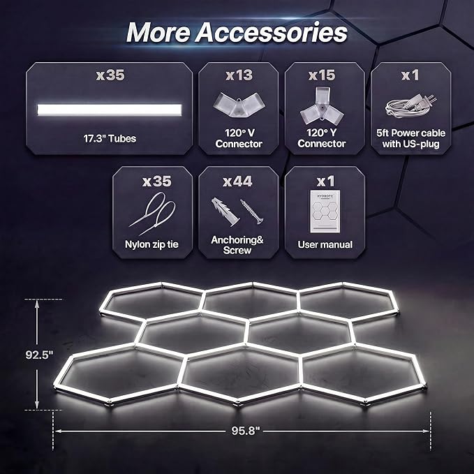 Z Hexagon Garage Lights 210W 25200LM - 35 Pack Super Bright LED Honeycomb Ceiling Lights for Garage, Workshop, Gym, Car Detailing, Barber & Auto Shops