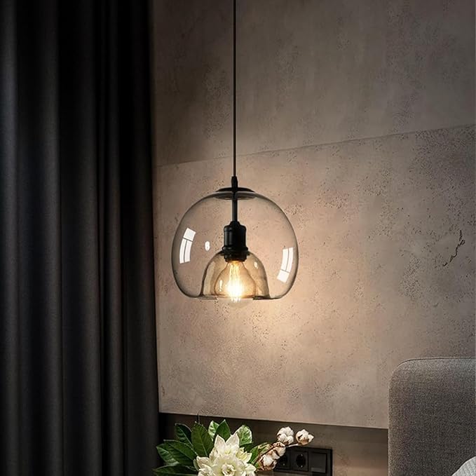 Large Smoke Glass Pendant Lights for Kitchen Island, Includes Extra Bulbs & 4.26FT Adjustable Cord, Modern Pendant Lighting Fixtures for Kitchen, Dining Room, Living Room(9in, 2-Pack)